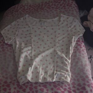 Brandy Melville White Tee with Pink Bow Print